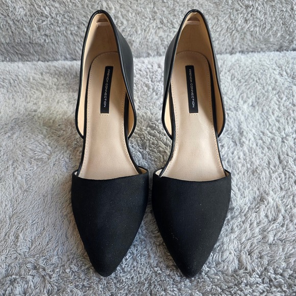 New French Connection Black Pointed Toe Stiletto D'Orsay Heels Size 10 - Picture 2 of 5